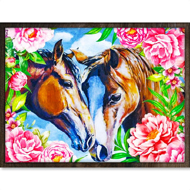 Paarden met Bloemen - Diamond Painting - 30x40cm - Rond